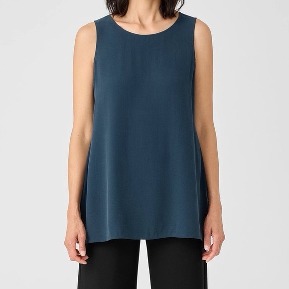 Eileen Fisher | Women's 100% Silk Georgette Crepe Tank Top Size Medium - Picture 2 of 8